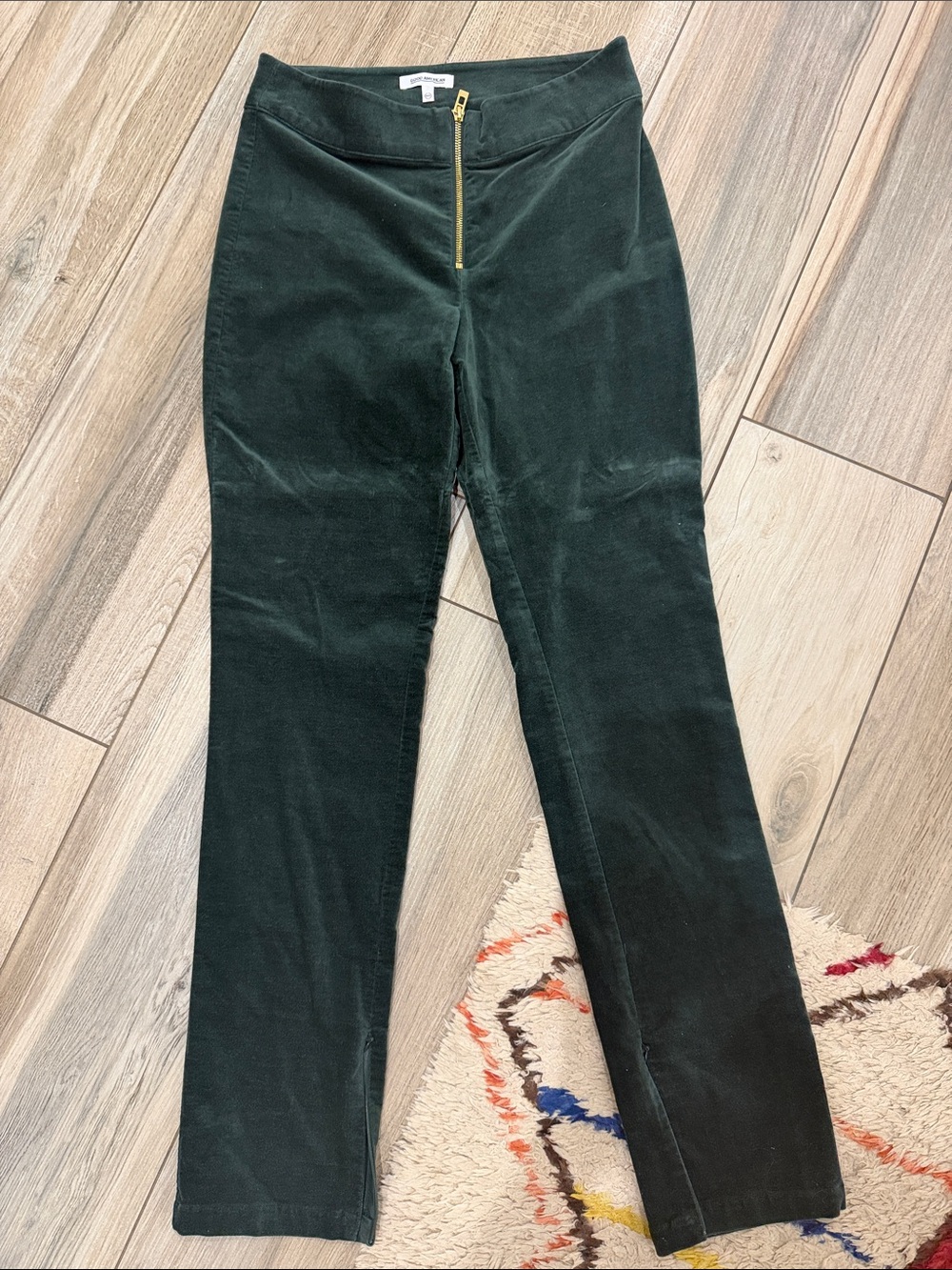 Good American Dark Green velvet pants with Gold Zip